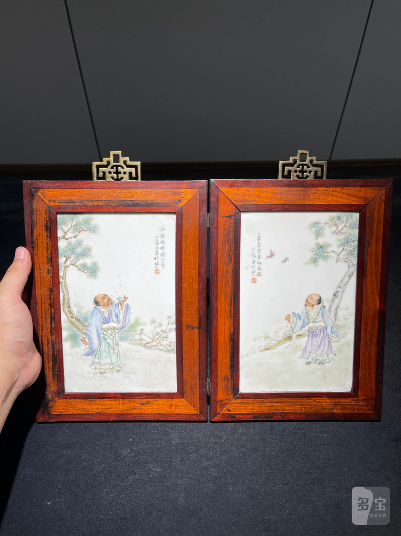 民国 粉彩神仙人物纹瓷板一组四件 - 图10